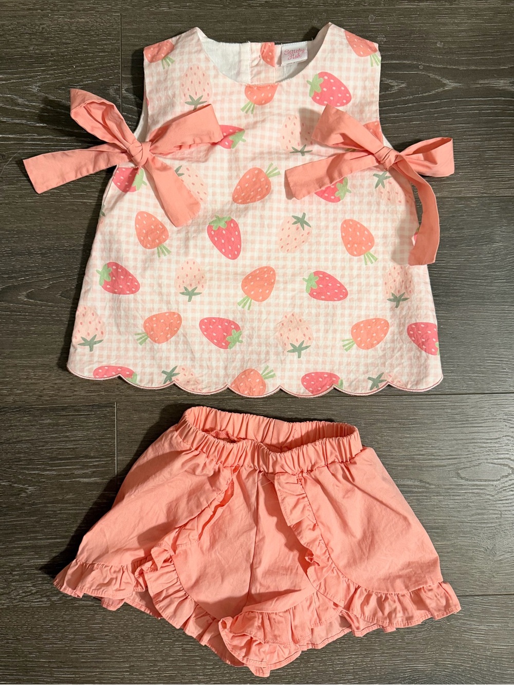Stitchy Fish Pink Strawberry Gingham Top with Shorts